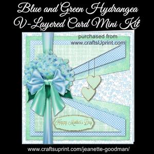 Blue & Green Hydrangea with Dangling Hearts Card