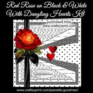 Red Rose with Dangling Hearts Card