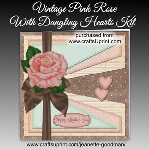 Vintage Pink Rose with Dangling Hearts Card
