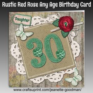 Rustic Red Rose Any Age Birthday Card Mini Kit