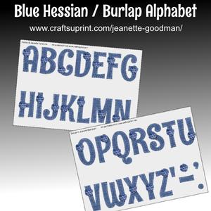 Blue Burlap Hessian Upper Case Alphabet