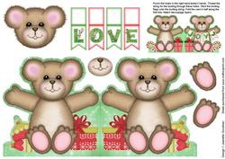 Bunting Christmas Teddy - Holly Love Card
