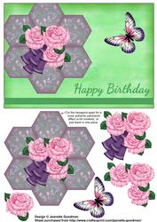 Pink Rose Hexagon Patchwork Birthday Card