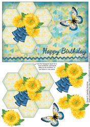 Yellow Gerbera Daisy Hexagon Patchwork Birthday Card