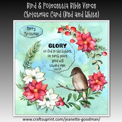 Bird and Poinsettia Bible Verse Christmas Card Kit Red and White