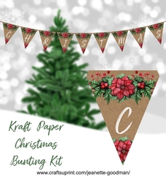 Printable Poinsettia on Kraft Paper Bunting