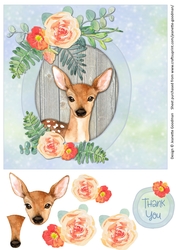 Sweet Deer with Roses Printable Card 