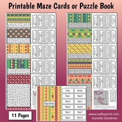 Fun Printable A5 Tribal Maze Cards or Puzzle Book set of 11