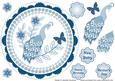 Delft Blue Peacock and Butterfly with Flowers