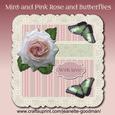 Mint and Pink Rose and Butterflies Card Kit