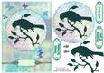 Art Journal Silhouette Bird with Blue Butterflies Card