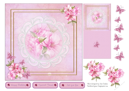 Pink Flowers and Butterflies
