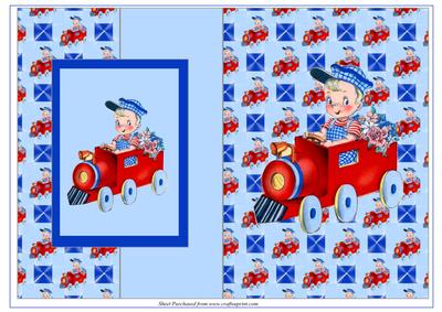 Little Boy in a Train Foldback Birthday Card