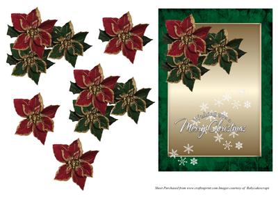 Red and Green Poinsettias Card Front with Decoupage