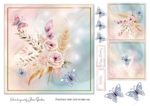 Flowers and Butterflies 7x7 Topper