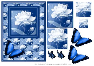 Blue Butterfly & Rose Card Front