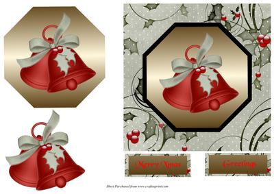 Square Xmas Card Front with Bells