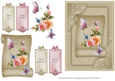 Roses on a Scroll Card Front 1