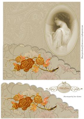 8x8 Vintage Lady with Gold Roses