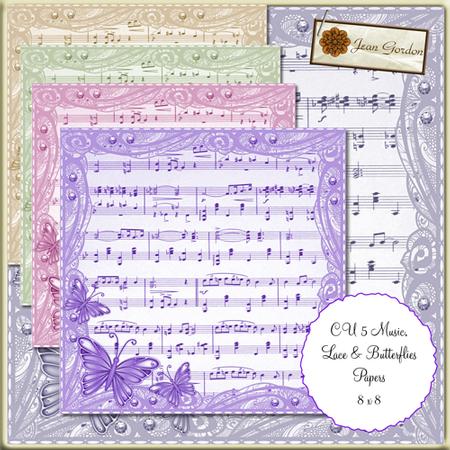 Cu 5 Music,lace and Butterflies Papers