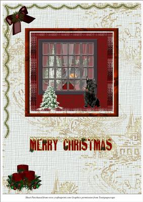 Scotty Dog at Window Xmas Card