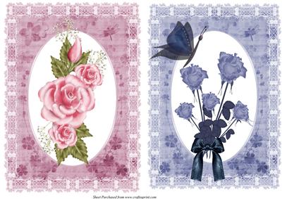 Pink and Blue Roses Toppers/card Fronts
