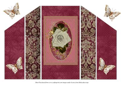 White Rose with Butterfliestheatre Fold Card