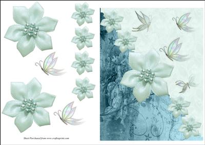 Card Front with Pearl Flowers and Butterflies