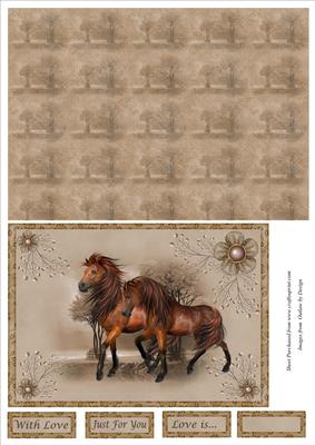 2 Horses Card Front with Backing Paper