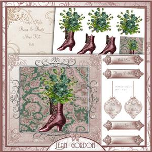 Vintage Roses and Boots 8x8