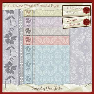 Cu Damask Floral & Pearls Backing Papers
