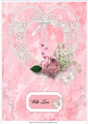 A4 Pink Card with Lace Heart & Rose