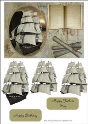 Old Ship with Scrolls and Book