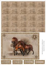 2 Horses Card Front with Backing Paper