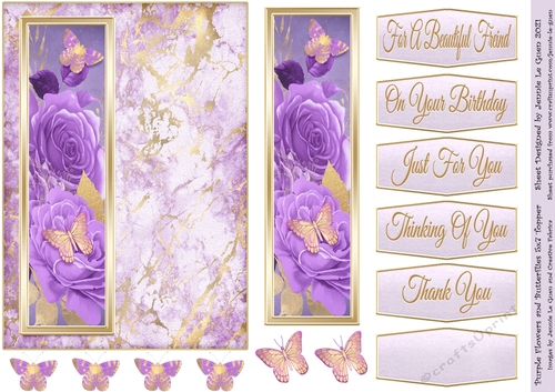 Purple Flowers and Butterflies 5x7 Topper