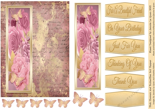 Pink Flowers and Butterflies 5x7 Topper