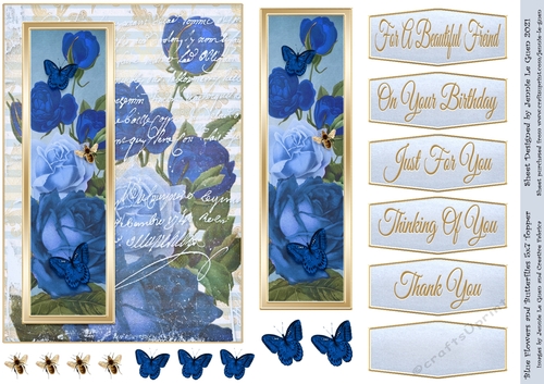Blue Flowers and Butterflies 5x7 Topper