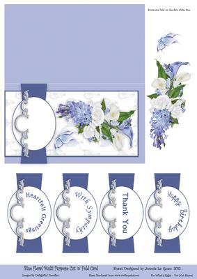 Blue Floral Multi Purpose Cut 'n' Fold Card