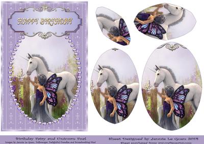 Birthday Fairy and Unicorn Foal Oval Pyramage