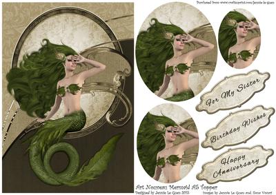 Art Nouveau Mermaid A5 Topper
