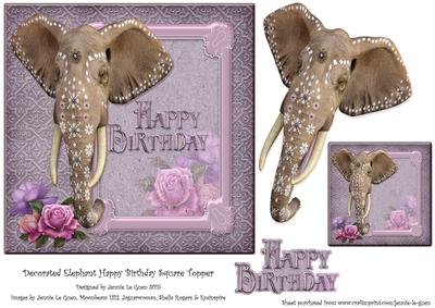 Elegant Decorated Elephant Birthday Topper