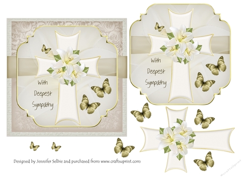 Cross and Butterfies Sympathy Card