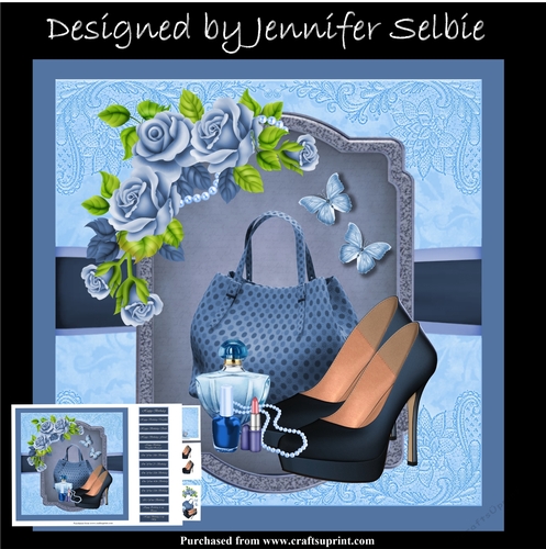 Blue Bag and Shoes with Butterflies