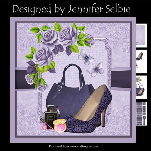 Purple Bag, Makeup and Shoes with Butterflies