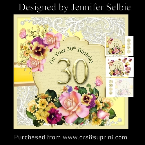 30th Birthday Card Female with Flowers in Yellow