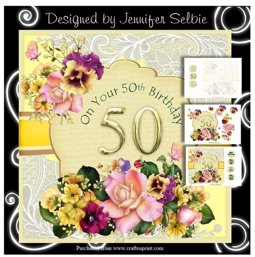 50th Birthday Card Female with Flowers in Yellow