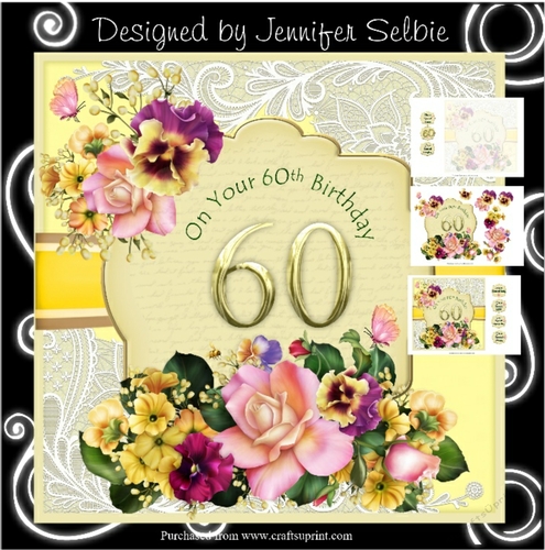60th Birthday Card Female with Flowers in Yellow