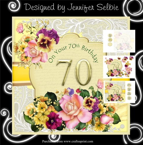70th Birthday Card Female with Flowers in Yellow