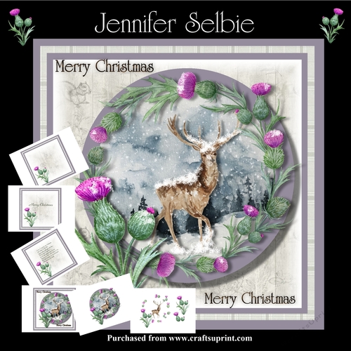 Deer in the snow with thistles Merry Christmas