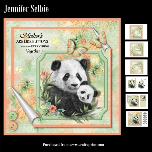 Mothers Day - Panda and Baby in Orange and Green